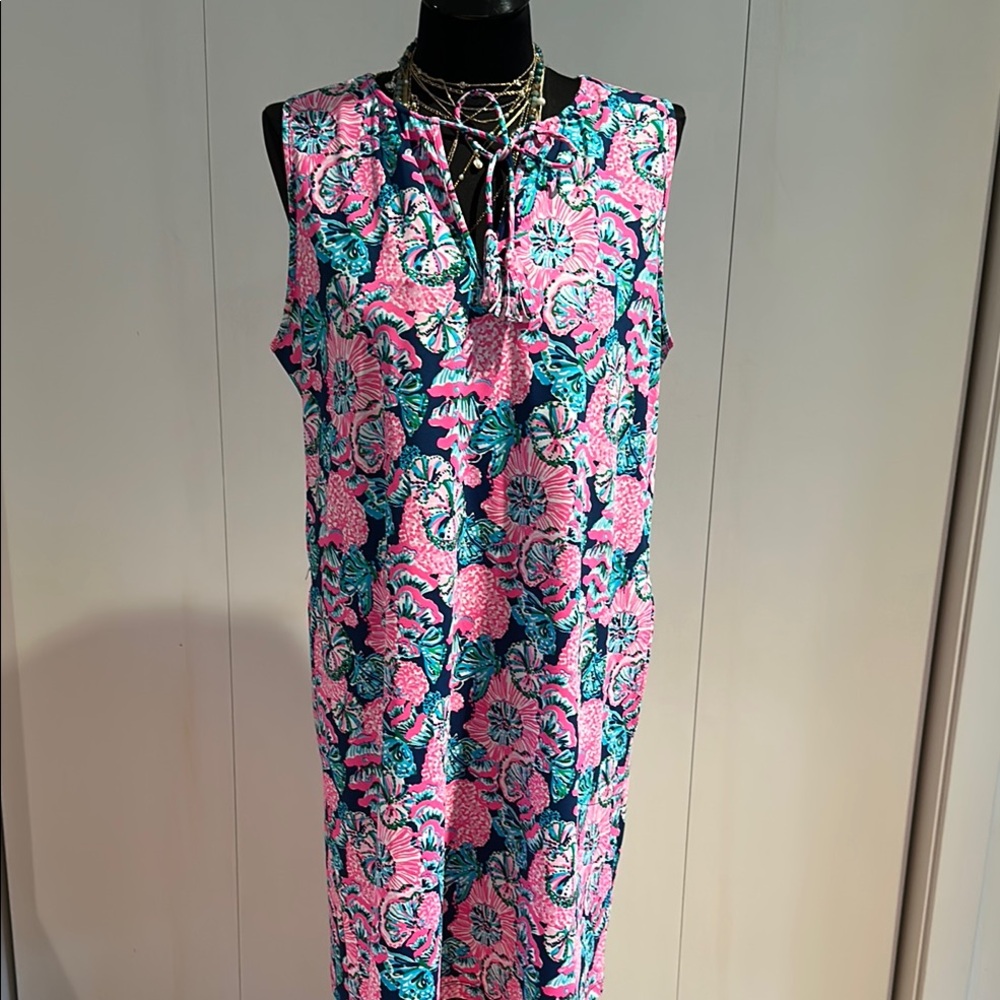 Lilly Pulitzer Pink and Blue Sleeveless Tie Front Sundress